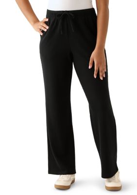 OLIVE + OAK Women's Cozy Knit Wide Leg Pants, Black, XS