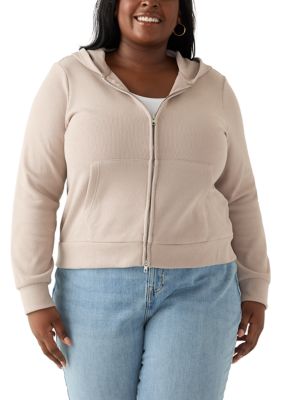 OLIVE + OAK Women's Plus Size Thermal Hacci Zip Jacket, 4X
