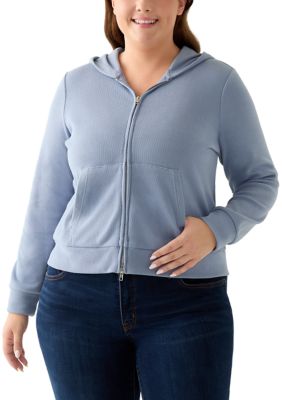 OLIVE + OAK Women's Plus Size Thermal Hacci Zip Jacket, Blue, 4X