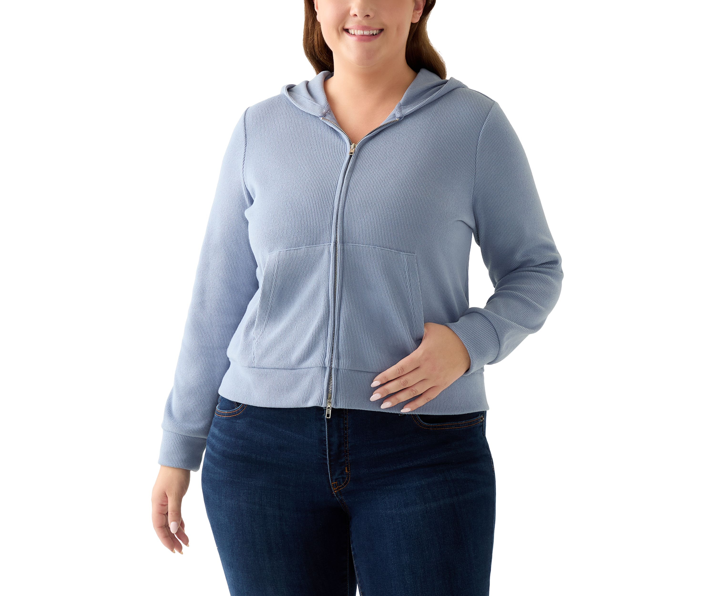 Plus Size Thermal Hacci Zip Jacket