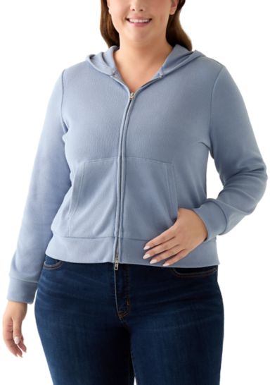 Plus Size Thermal Hacci Zip Jacket