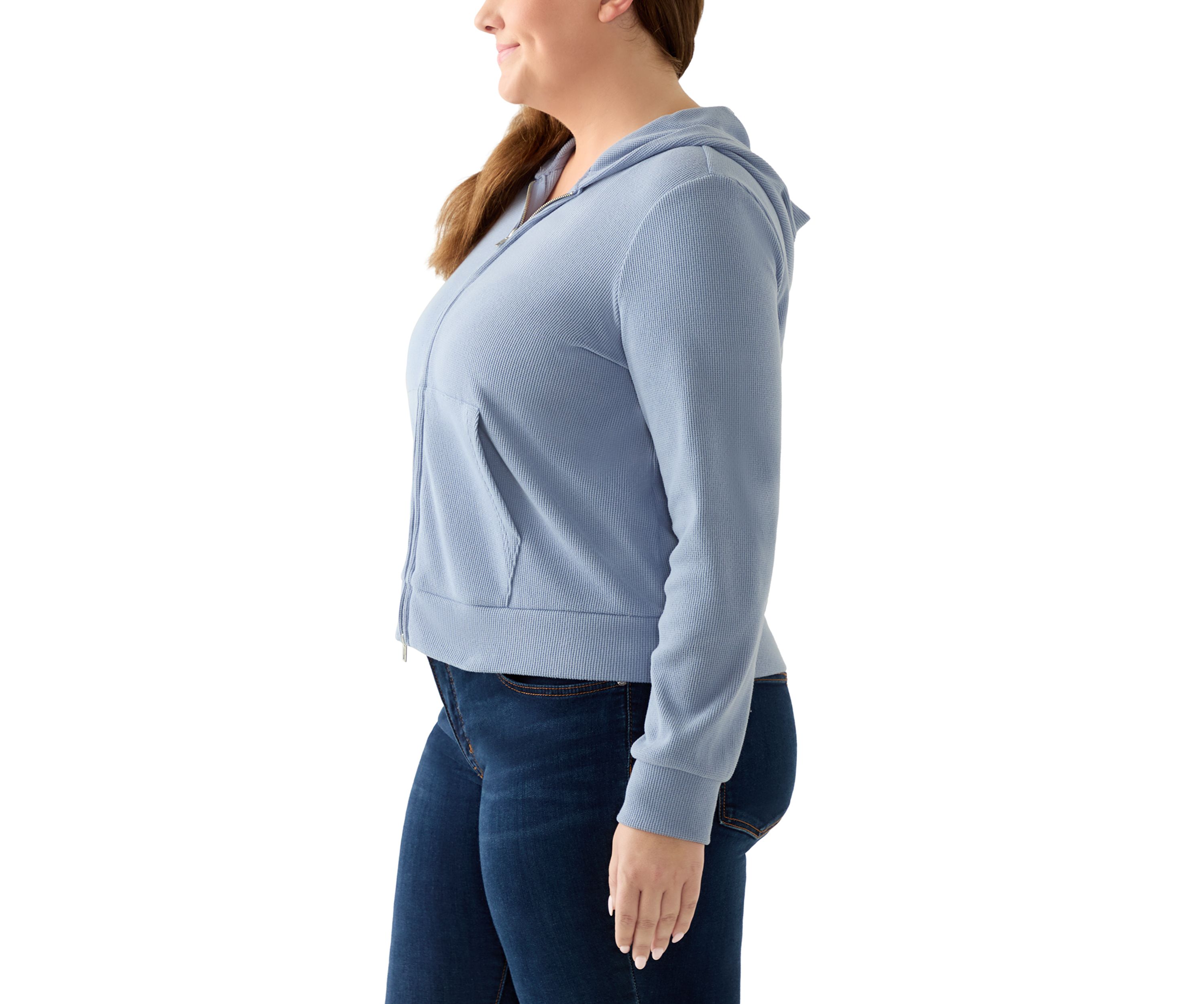 Plus Size Thermal Hacci Zip Jacket