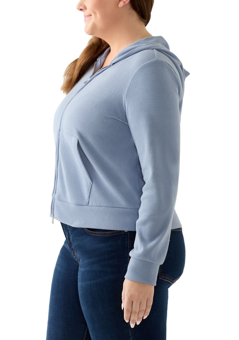 Plus Size Thermal Hacci Zip Jacket