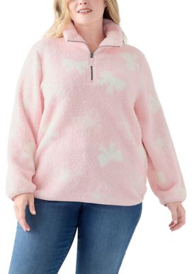 OLIVE + OAK Women's Plus Size Printed Sherpa 1/3 Zip Pullover, Pink, 2X