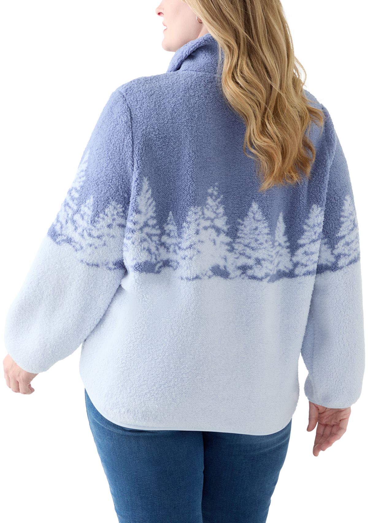 Plus Size Printed Sherpa 1/3 Zip Pullover