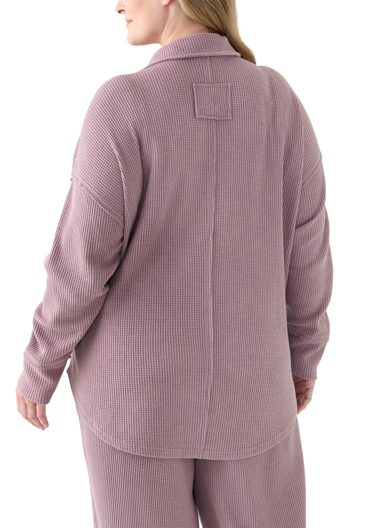 Plus Size Long Sleeve Waffle Collared Tunic