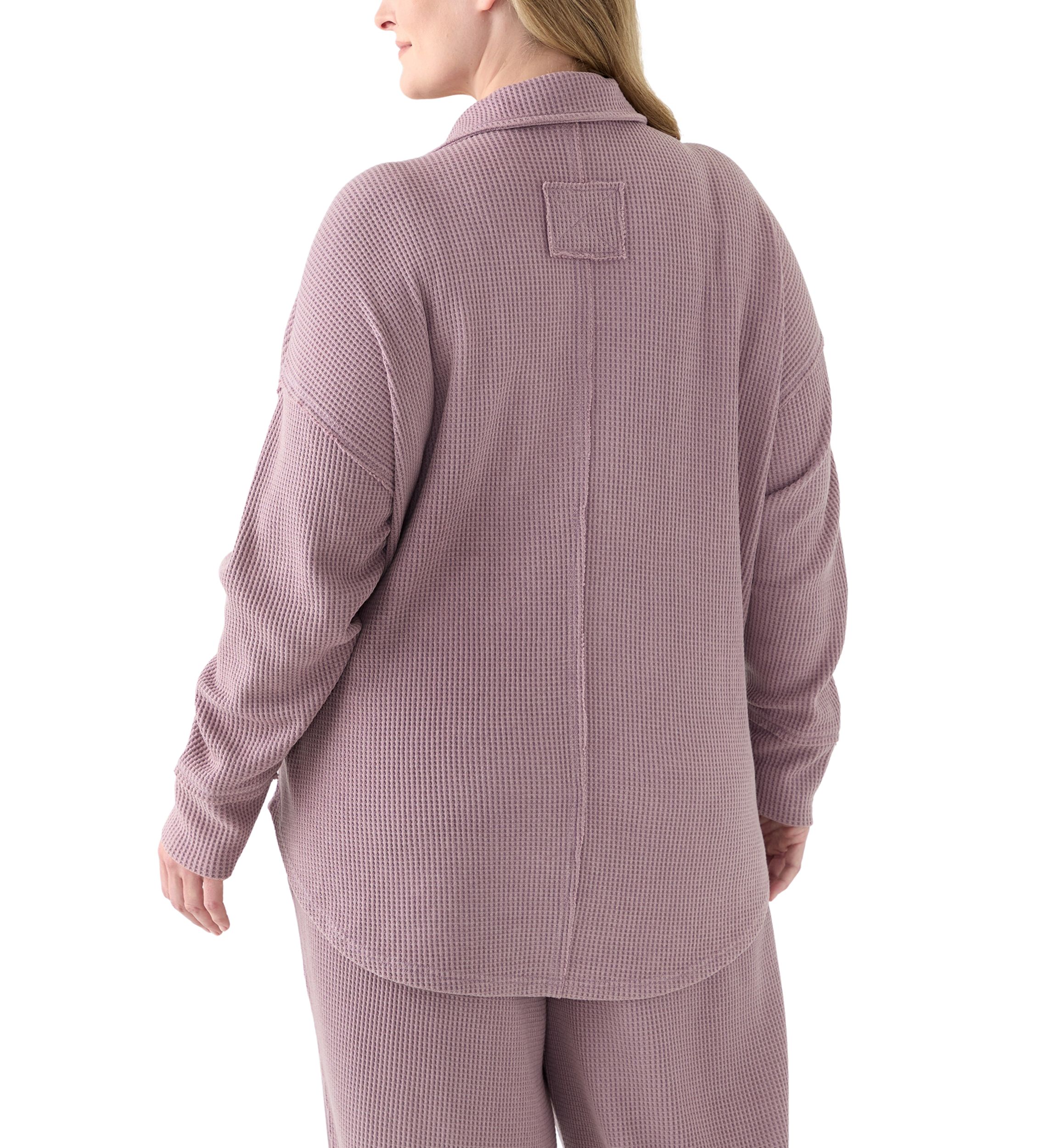 Plus Size Long Sleeve Waffle Collared Tunic