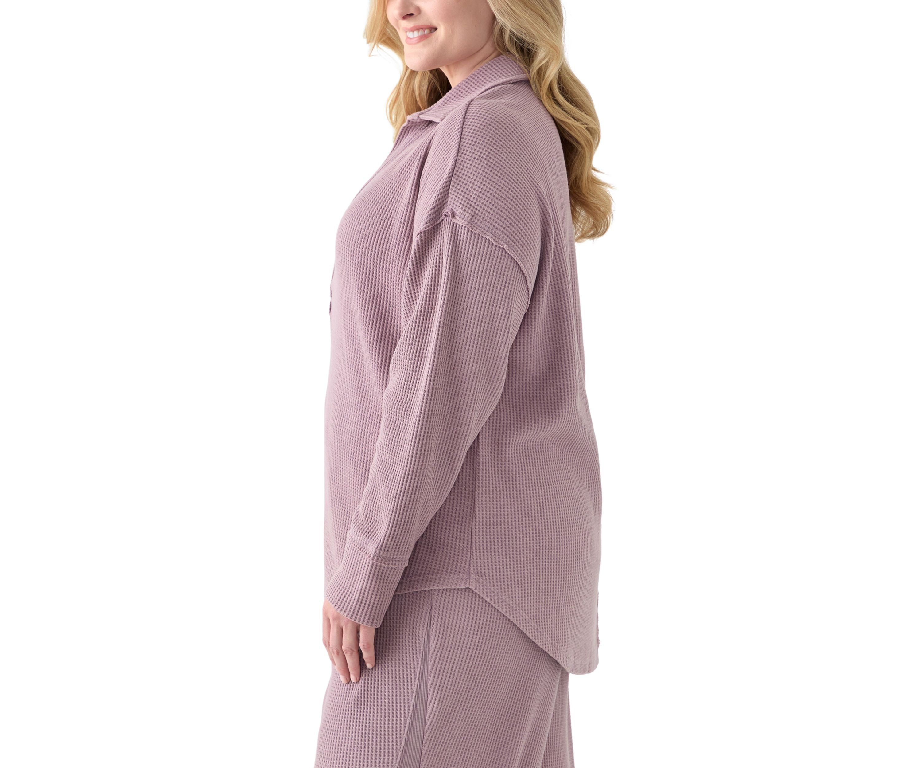 Plus Size Long Sleeve Waffle Collared Tunic