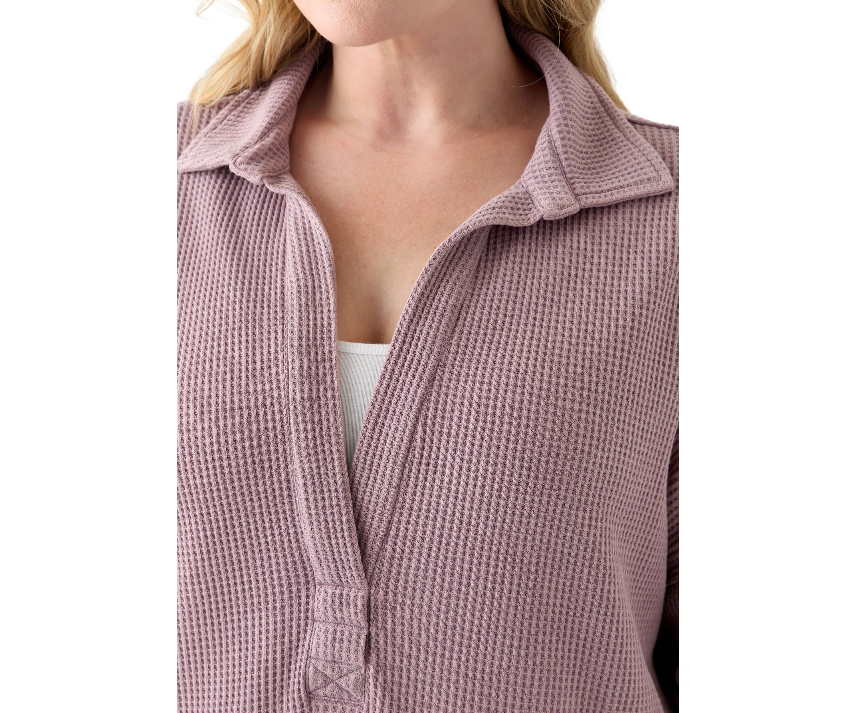 Plus Size Long Sleeve Waffle Collared Tunic