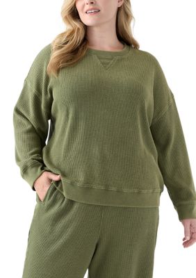 OLIVE + OAK Women's Plus Size Long Sleeve Waffle Crew Sweatshirt, 4X