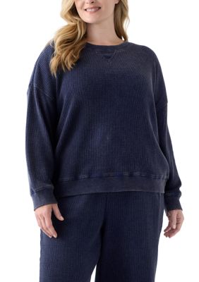 OLIVE + OAK Women's Plus Size Long Sleeve Waffle Crew Sweatshirt
