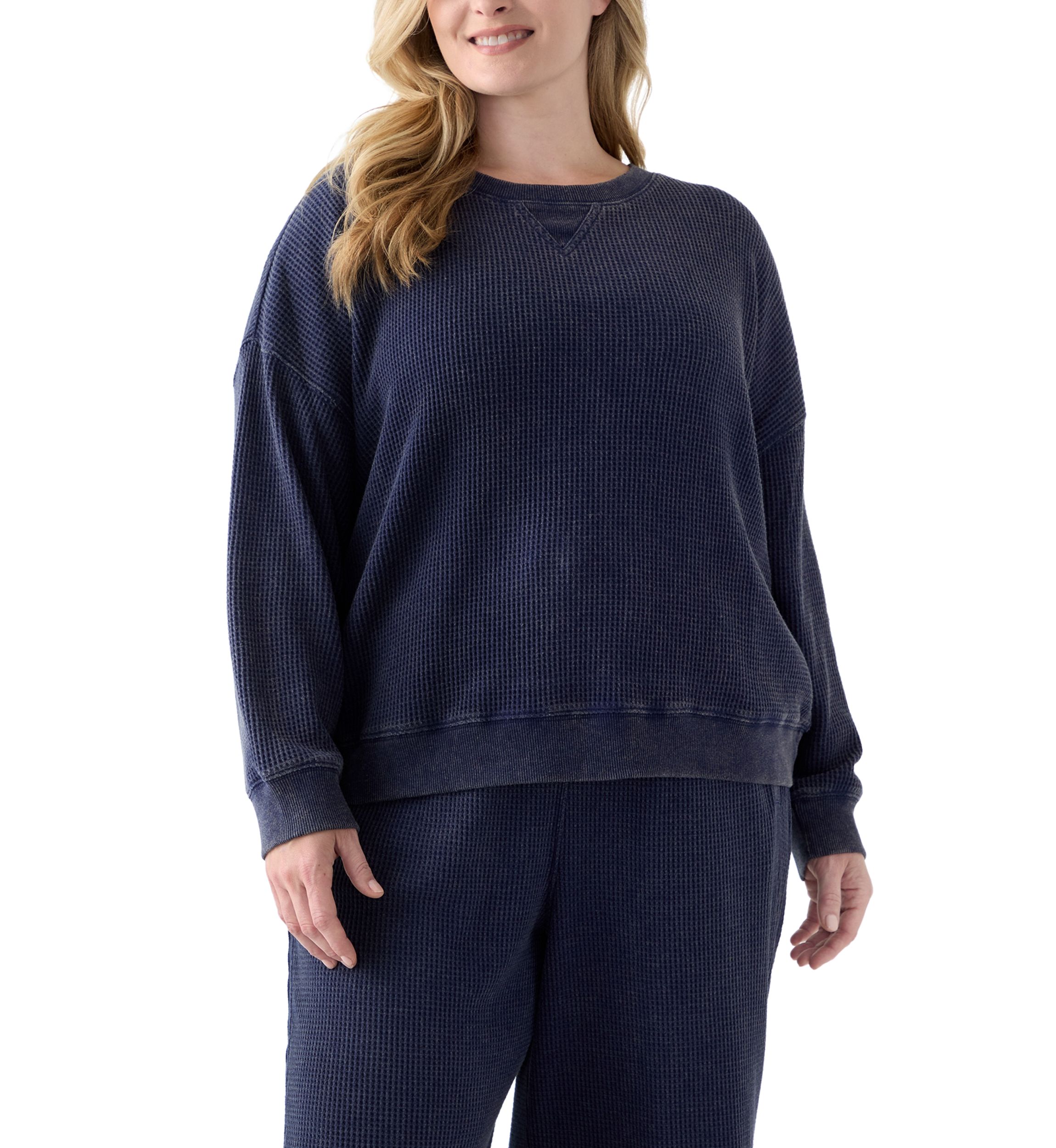 Plus Size Long Sleeve Waffle Crew Sweatshirt 