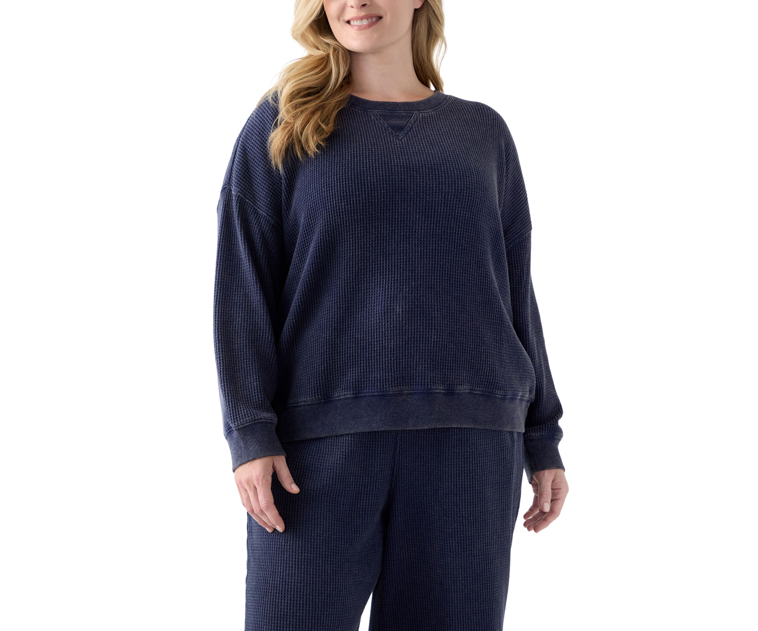 Plus Size Long Sleeve Waffle Crew Sweatshirt 