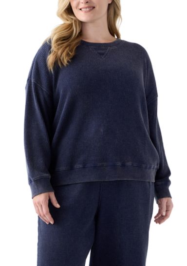 Plus Size Long Sleeve Waffle Crew Sweatshirt 