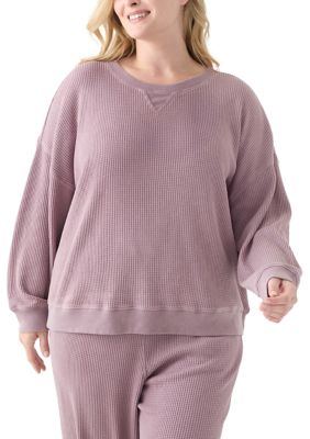 OLIVE + OAK Women's Plus Size Long Sleeve Waffle Crew Sweatshirt, 4X