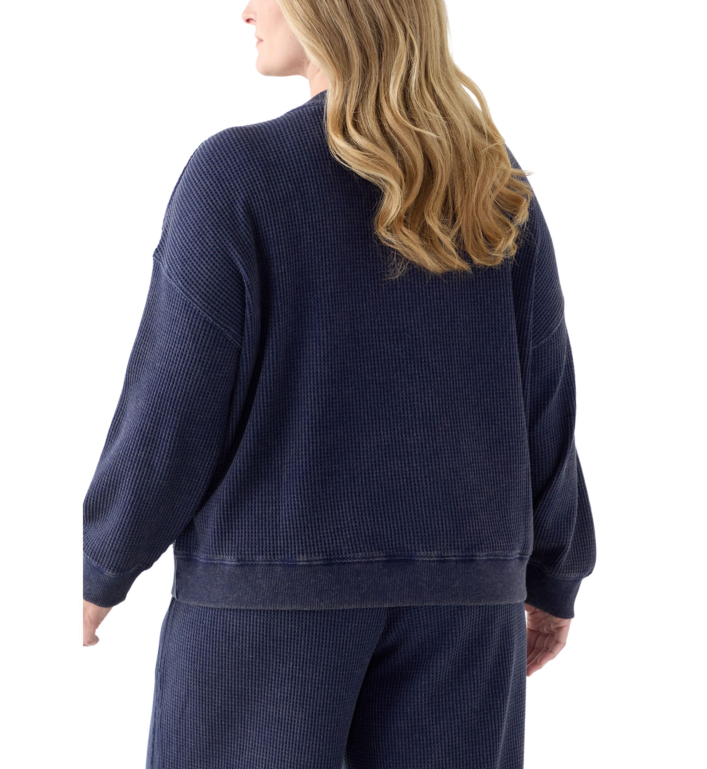 Plus Size Long Sleeve Waffle Crew Sweatshirt 