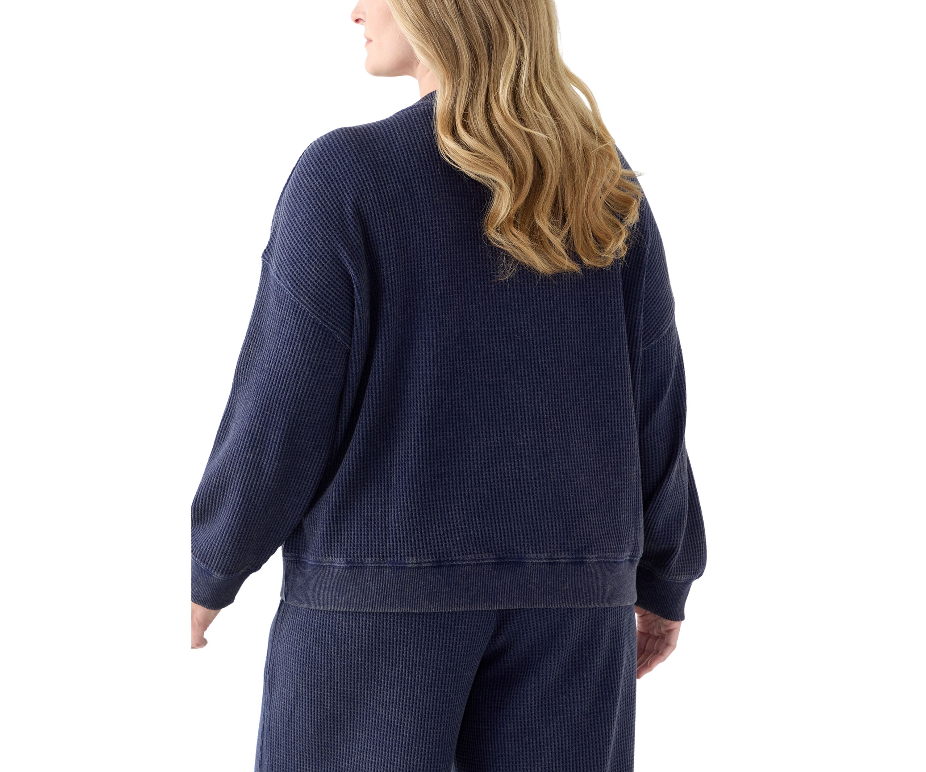Plus Size Long Sleeve Waffle Crew Sweatshirt 