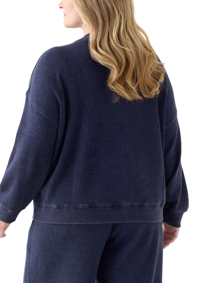 Plus Size Long Sleeve Waffle Crew Sweatshirt 
