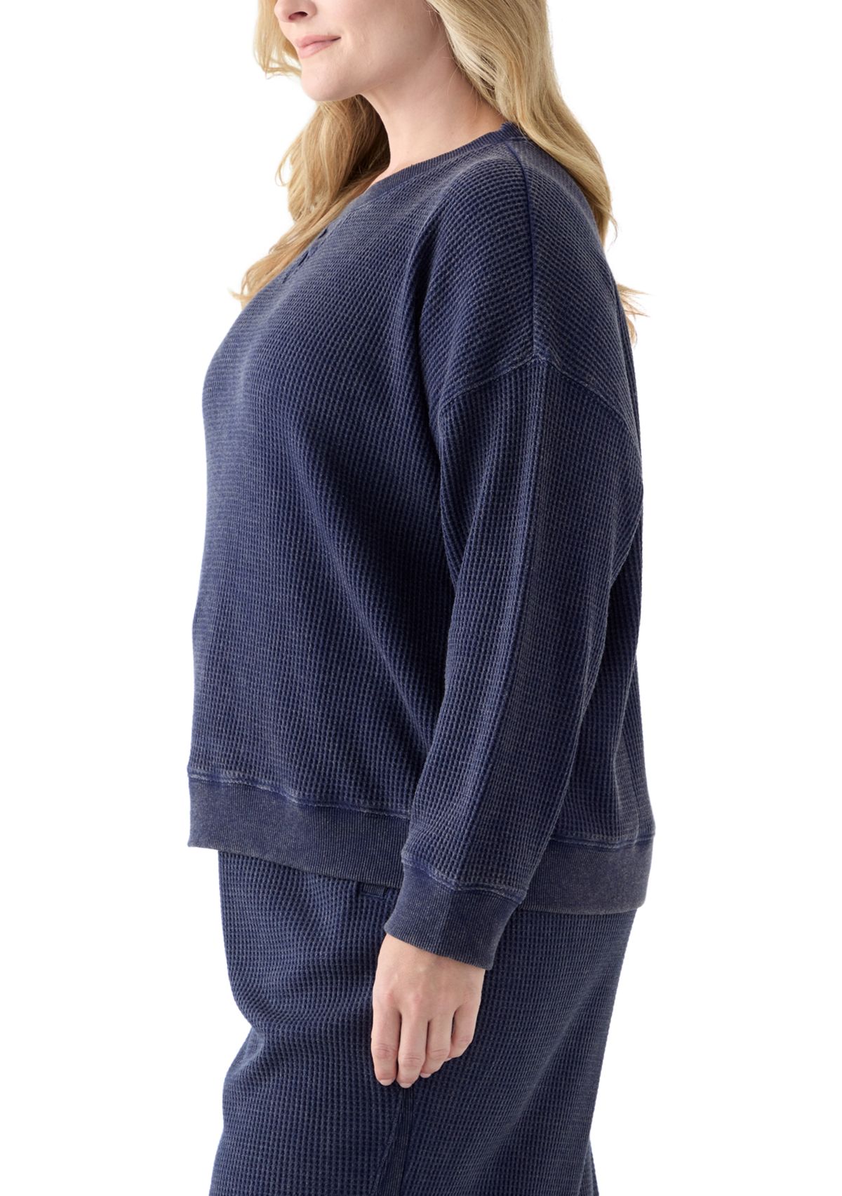 Plus Size Long Sleeve Waffle Crew Sweatshirt 
