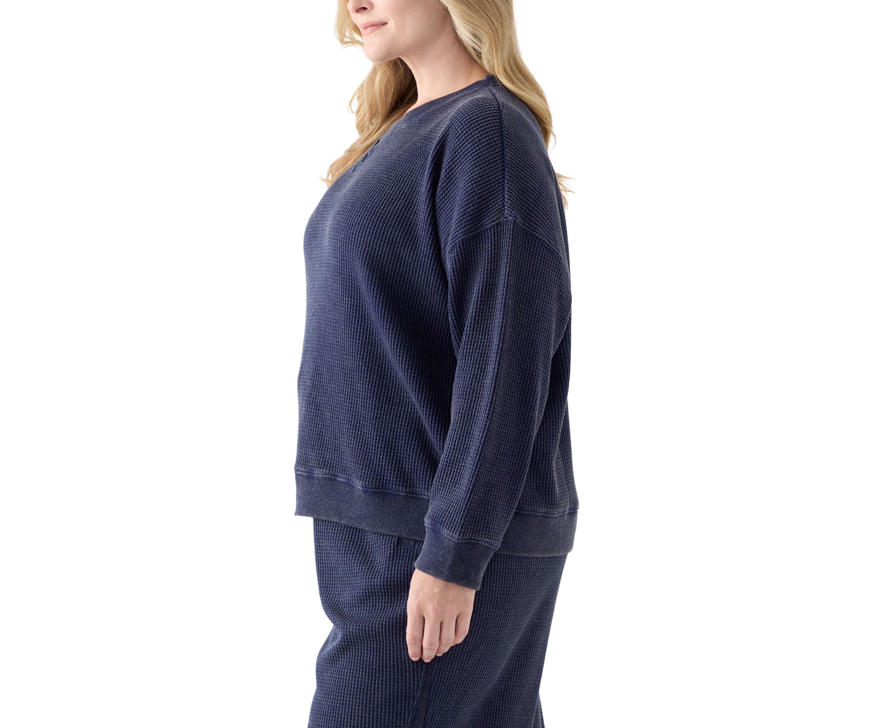 Plus Size Long Sleeve Waffle Crew Sweatshirt 