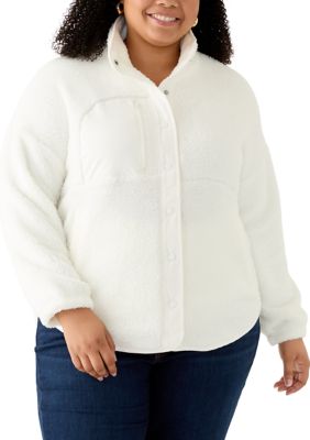 OLIVE + OAK Women's Plus Size Snap Front Sherpa Jacket, Ivory, 1X