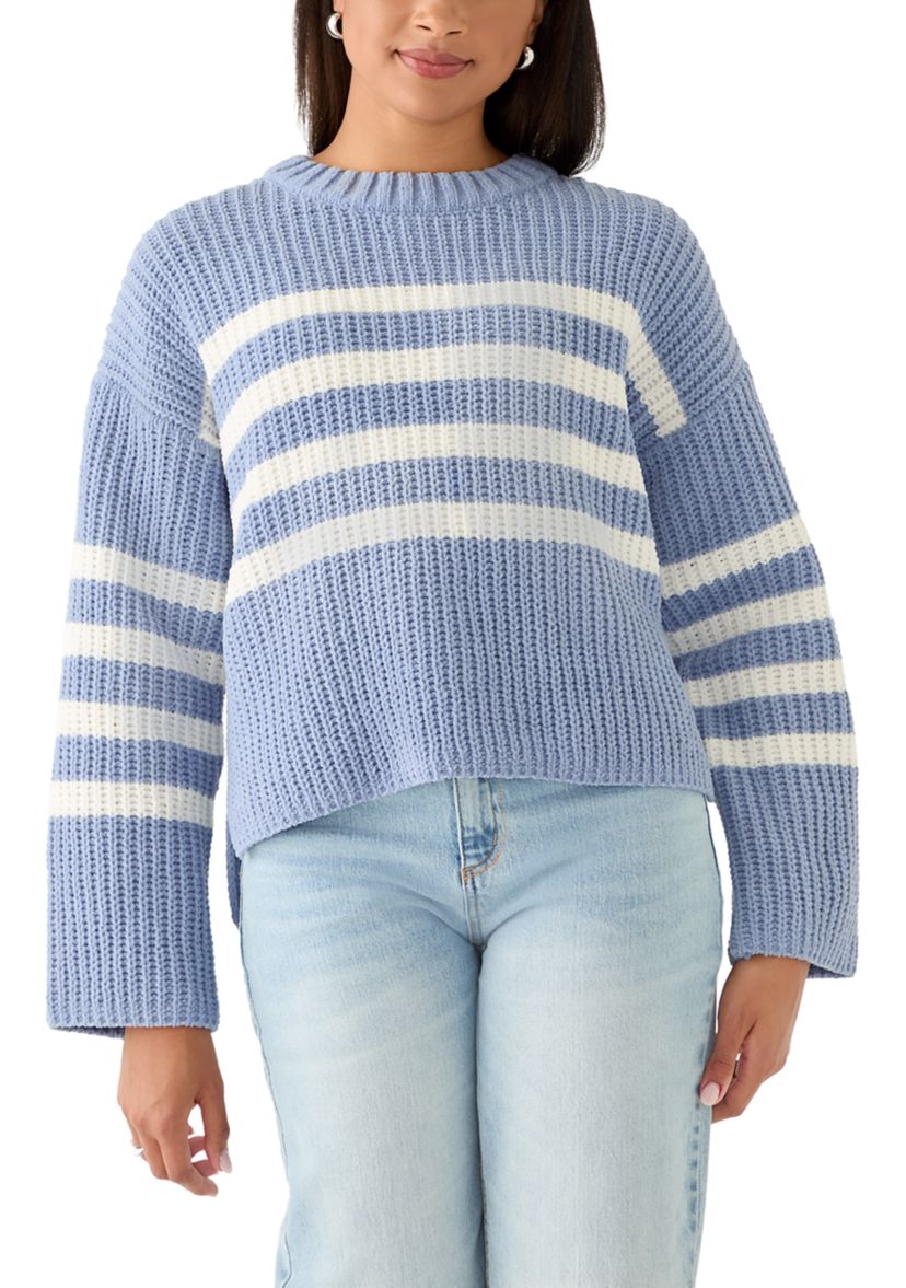 Womens Chenille Strip Crew Neck Sweater