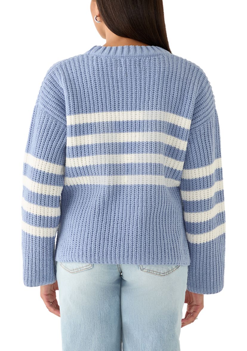 Womens Chenille Strip Crew Neck Sweater