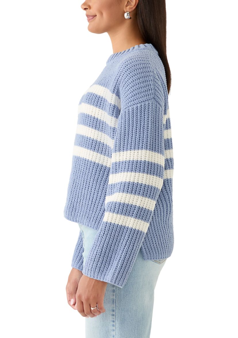 Womens Chenille Strip Crew Neck Sweater