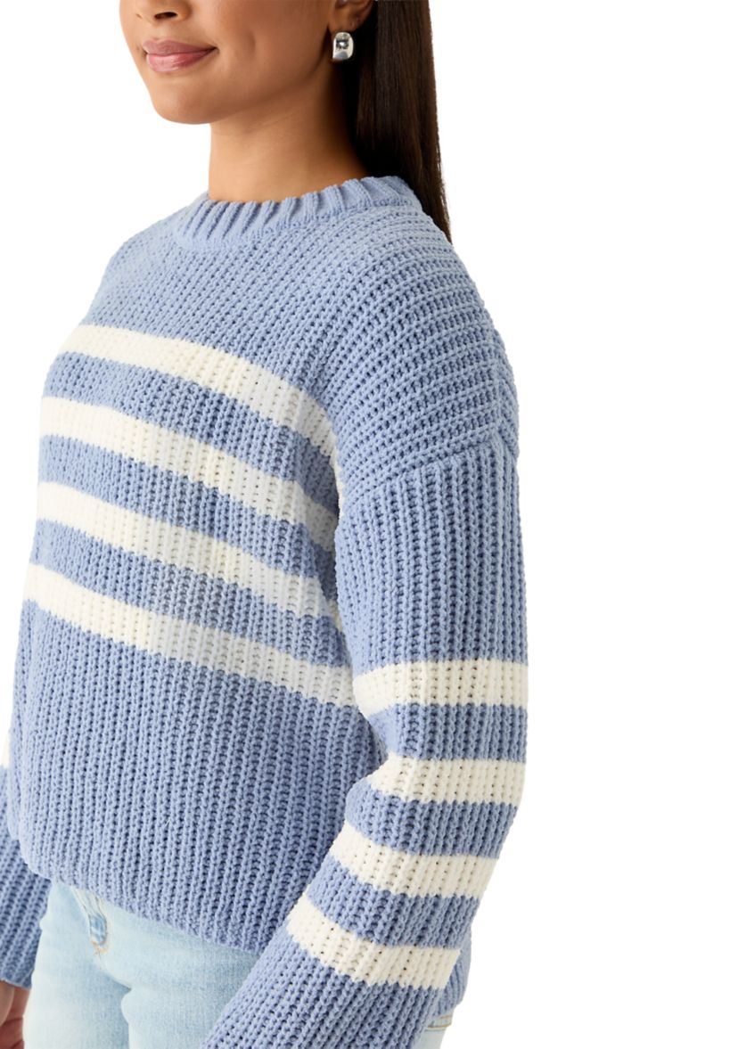 Womens Chenille Strip Crew Neck Sweater