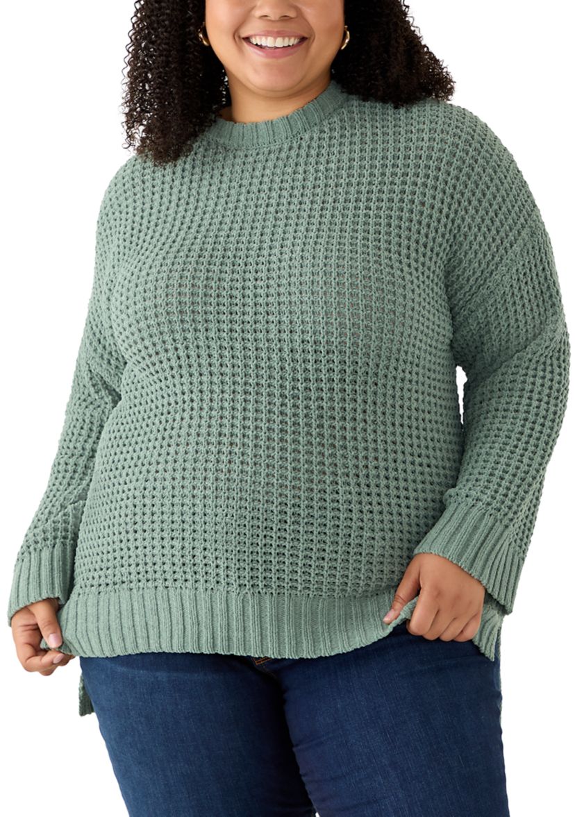 Plus Size Waffle Knit Chenille Pullover Sweater