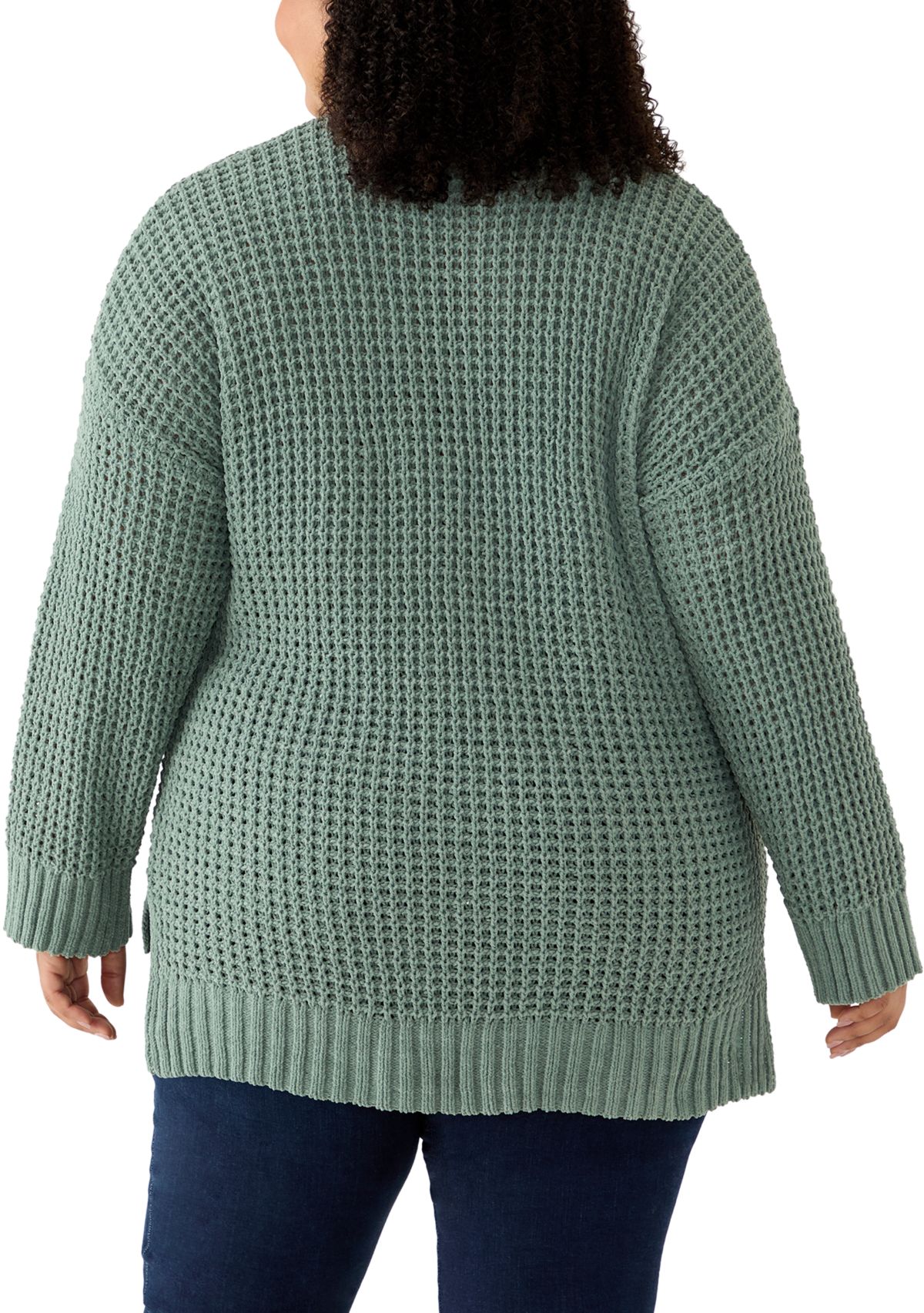 Plus Size Waffle Knit Chenille Pullover Sweater