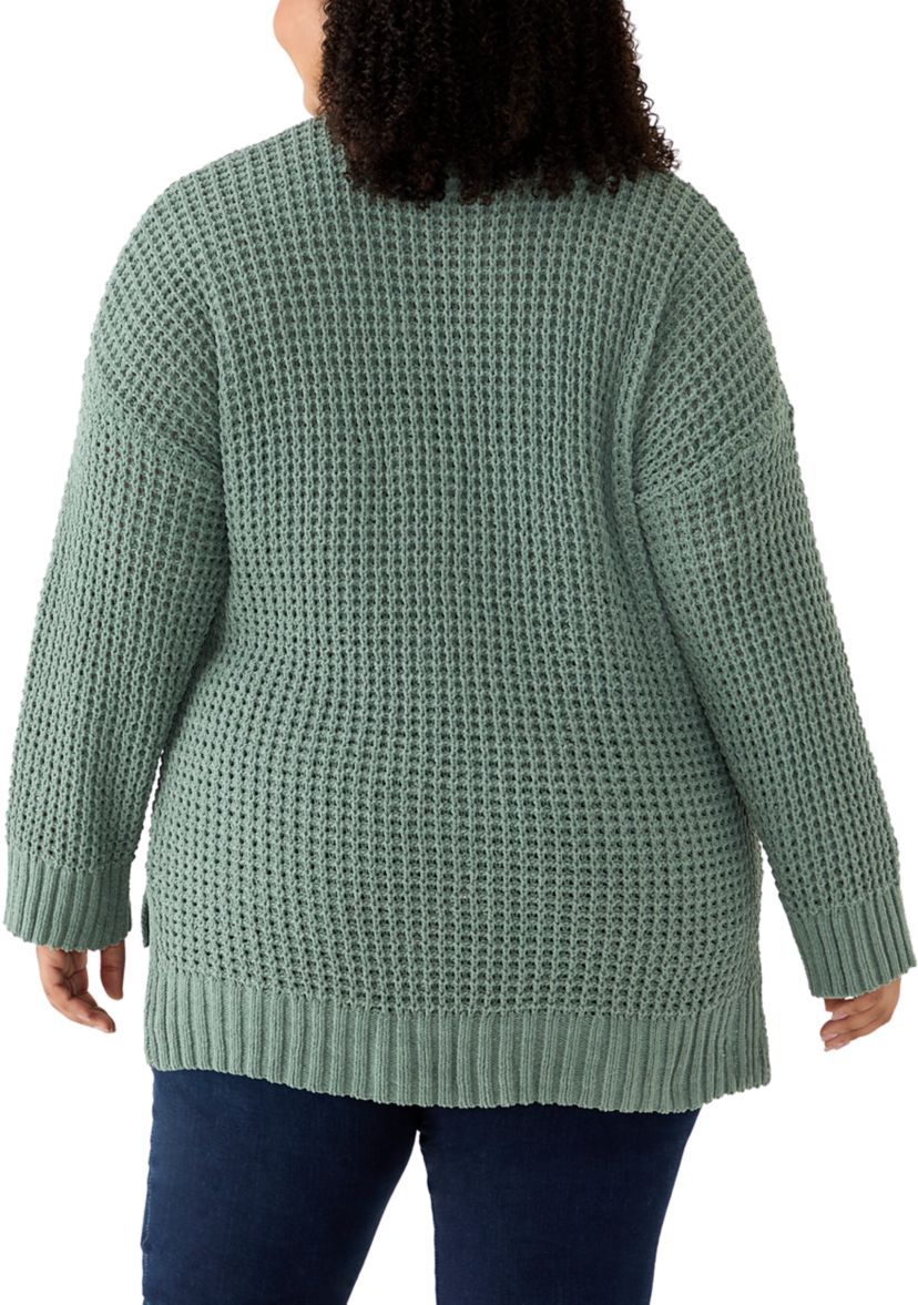 Plus Size Waffle Knit Chenille Pullover Sweater