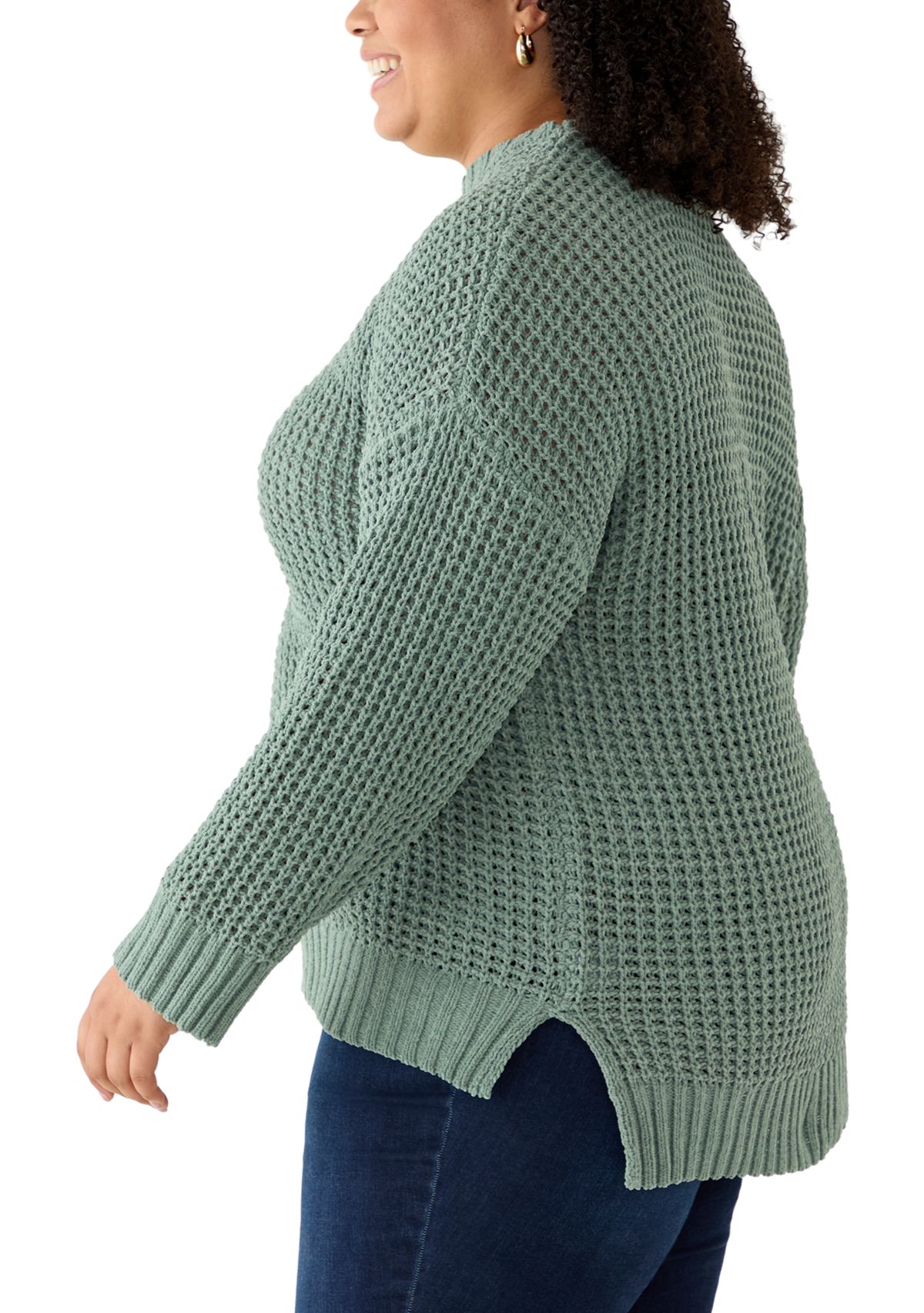 Plus Size Waffle Knit Chenille Pullover Sweater