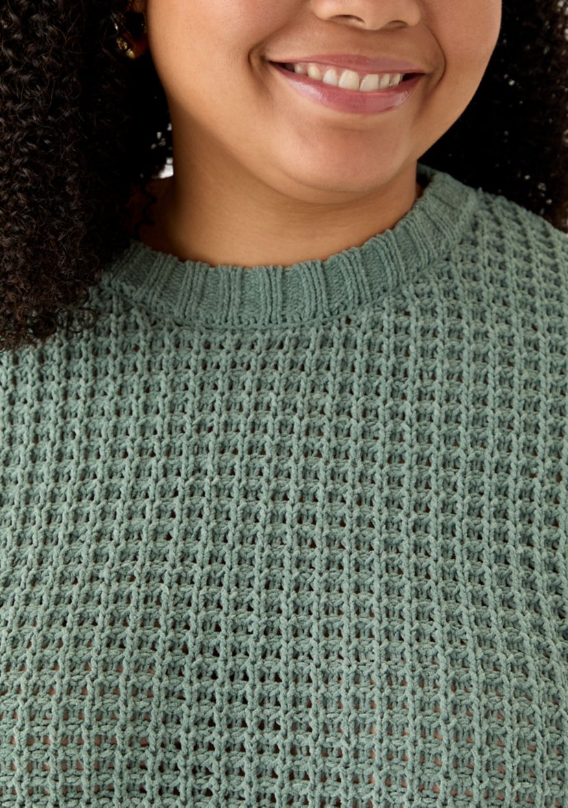 Plus Size Waffle Knit Chenille Pullover Sweater