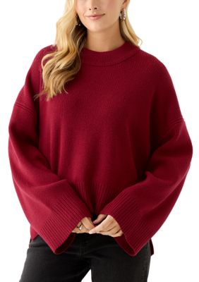 OLIVE + OAK Women's Long Sleeve Crew Neck Sweater, Red, XL