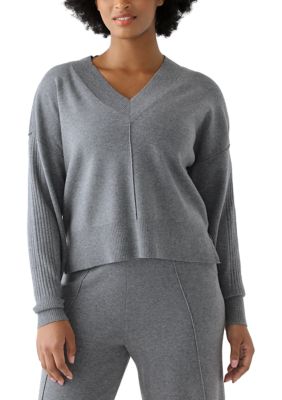 OLIVE + OAK Women's Long Sleeve Drop Shoulder V-Neck Shirt, Grey, XL