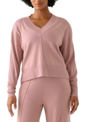 OLIVE + OAK Women's Long Sleeve Drop Shoulder V-Neck Shirt, Mauve, XS