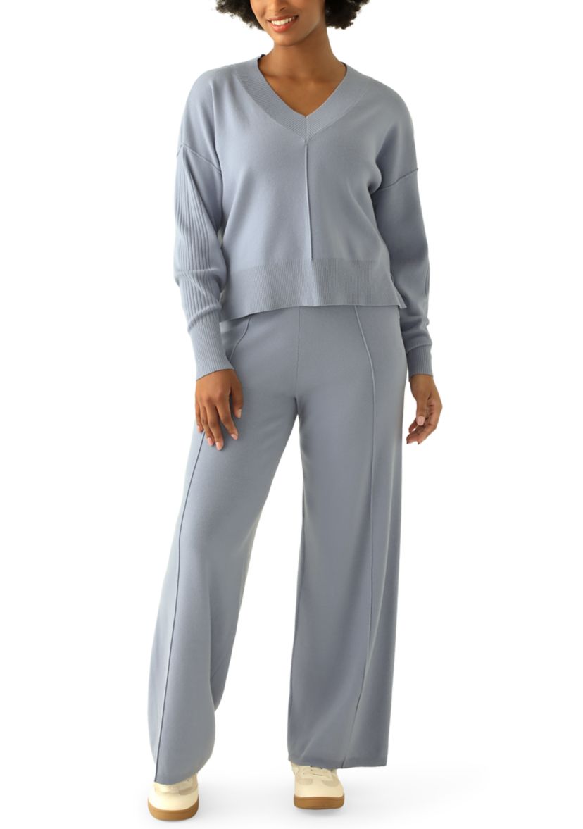 Womens Long Sleeve Drop Shoulder V-Neck Shirt