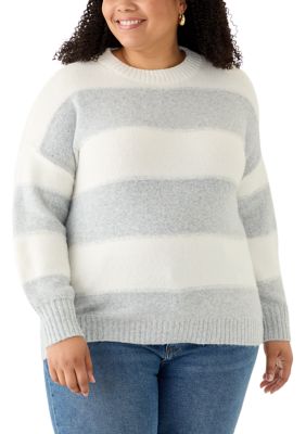 OLIVE + OAK Women's Plus Size Striped Crew Neck Sweater, 3X