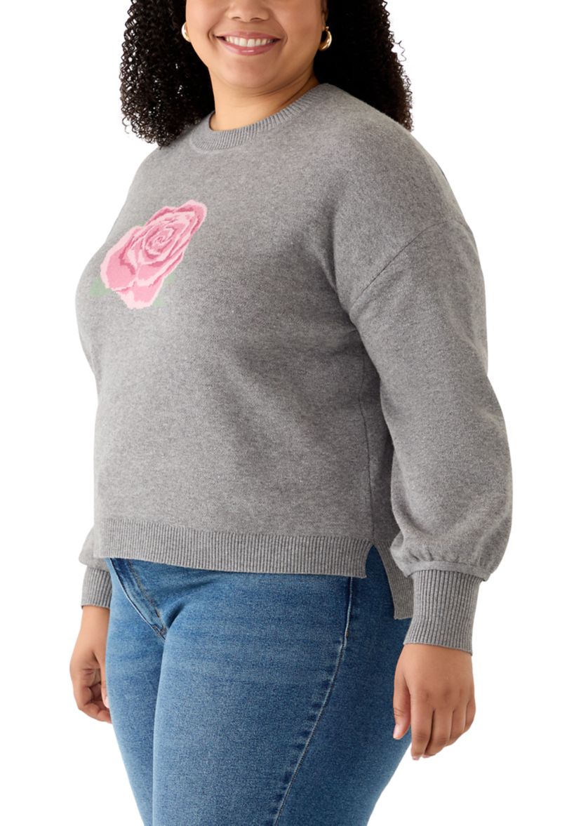 Plus Size Rose Intarsia Knit Sweater