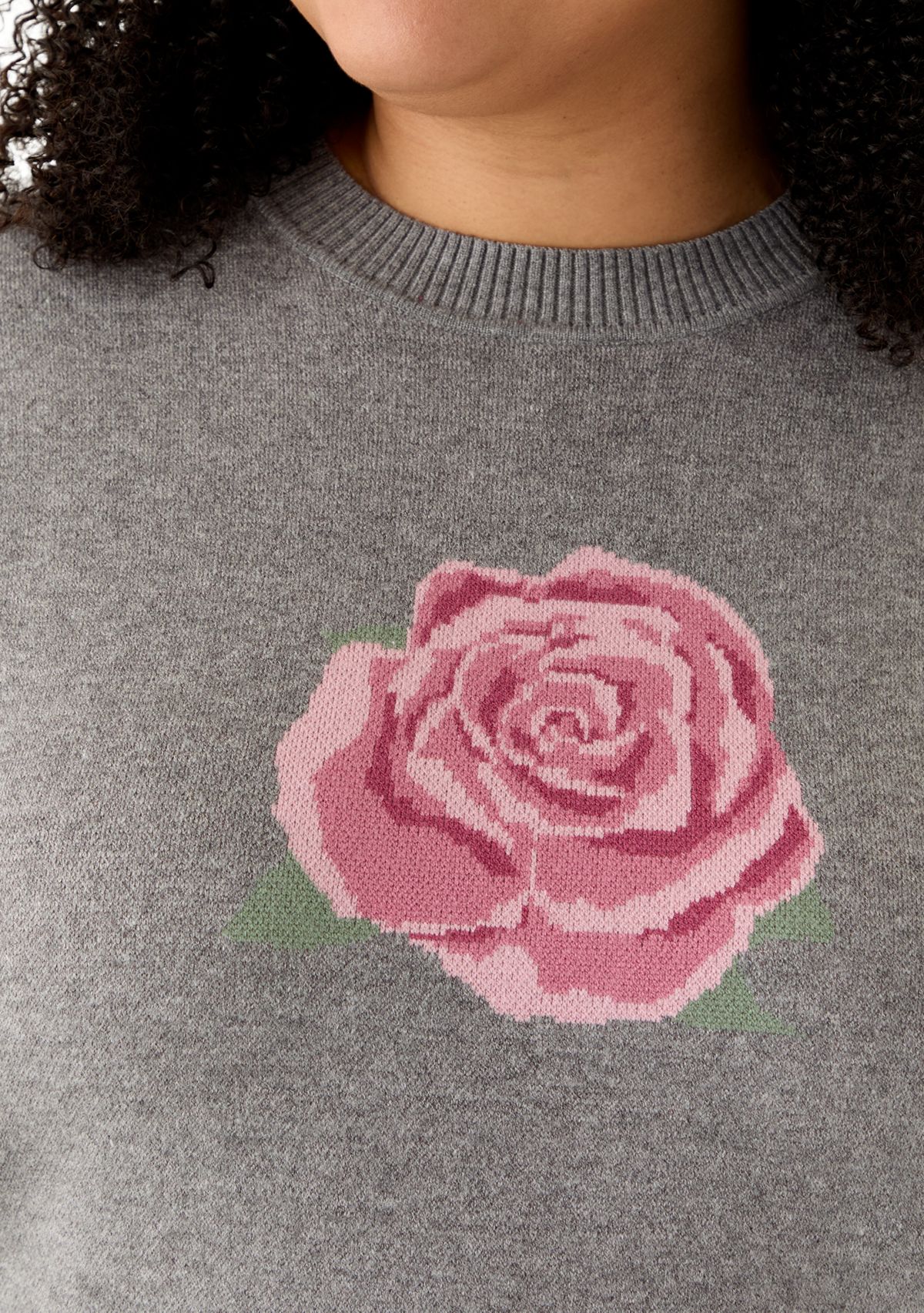 Plus Size Rose Intarsia Knit Sweater