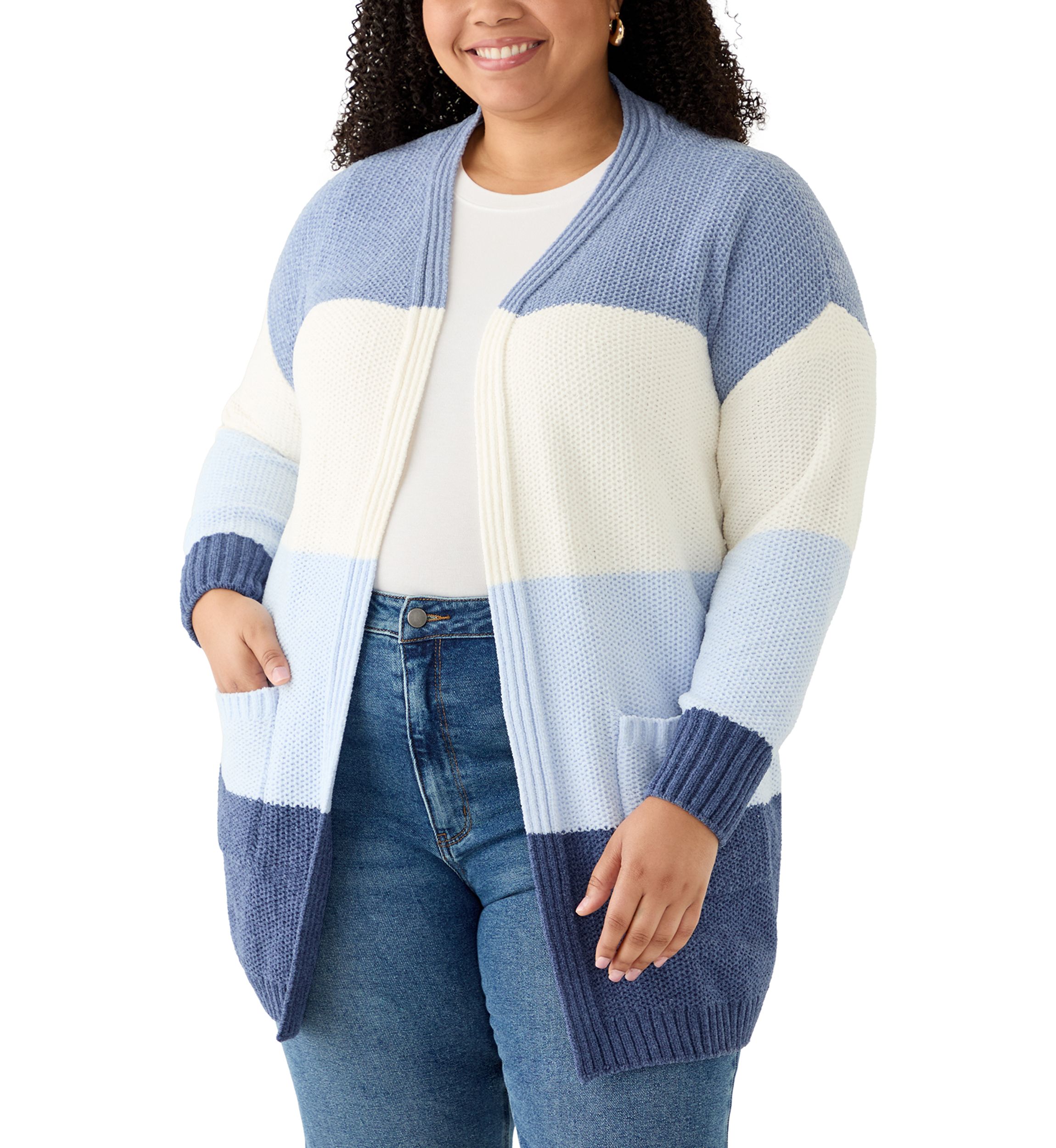 Plus Size Color Block Chenille Cardigan