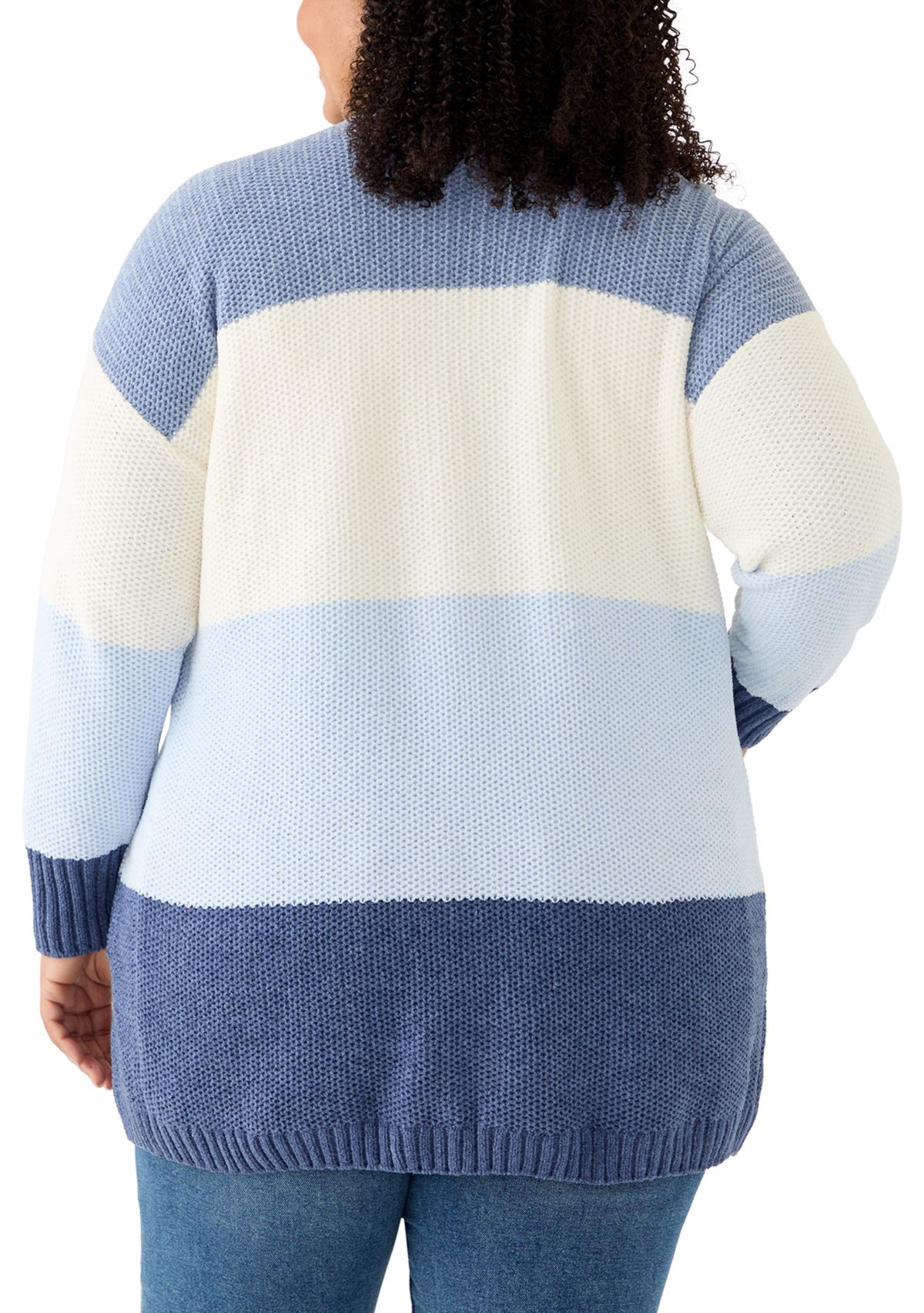 Plus Size Color Block Chenille Cardigan
