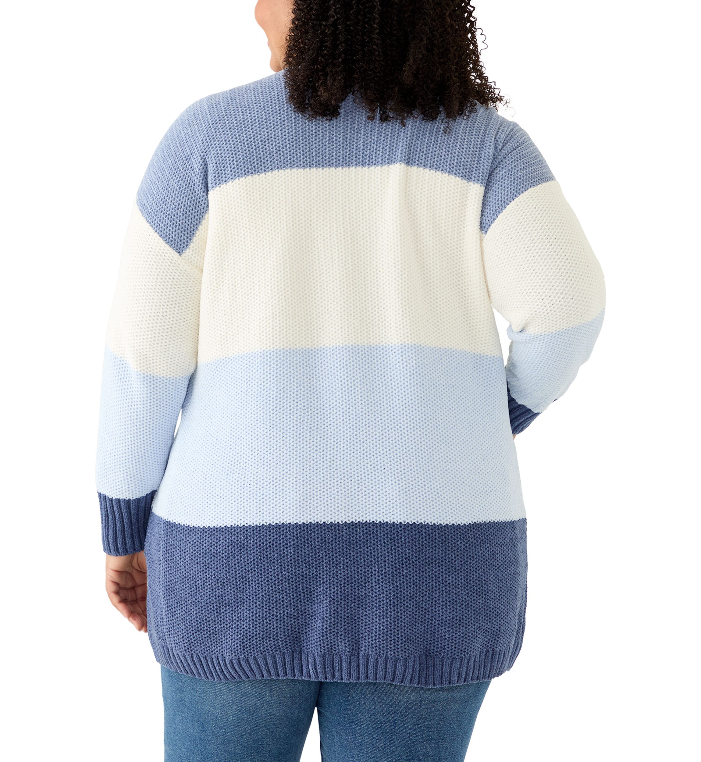 Plus Size Color Block Chenille Cardigan