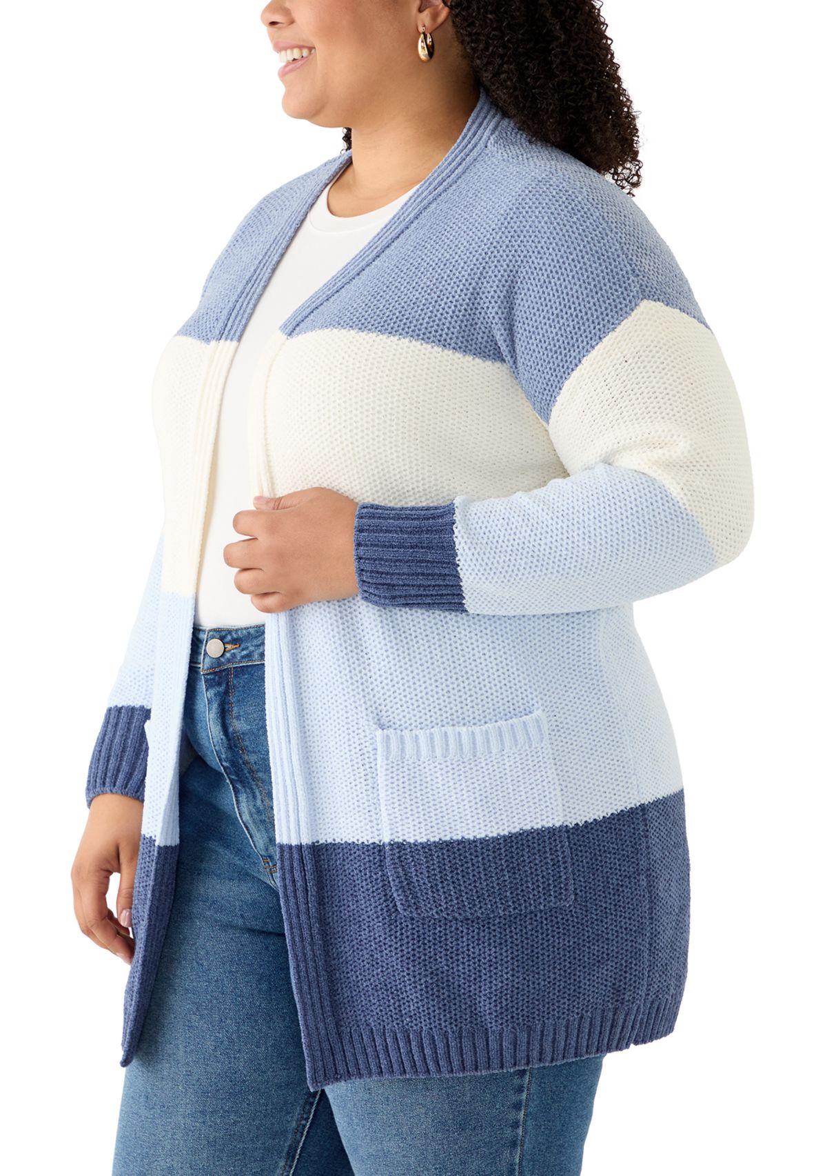 Plus Size Color Block Chenille Cardigan