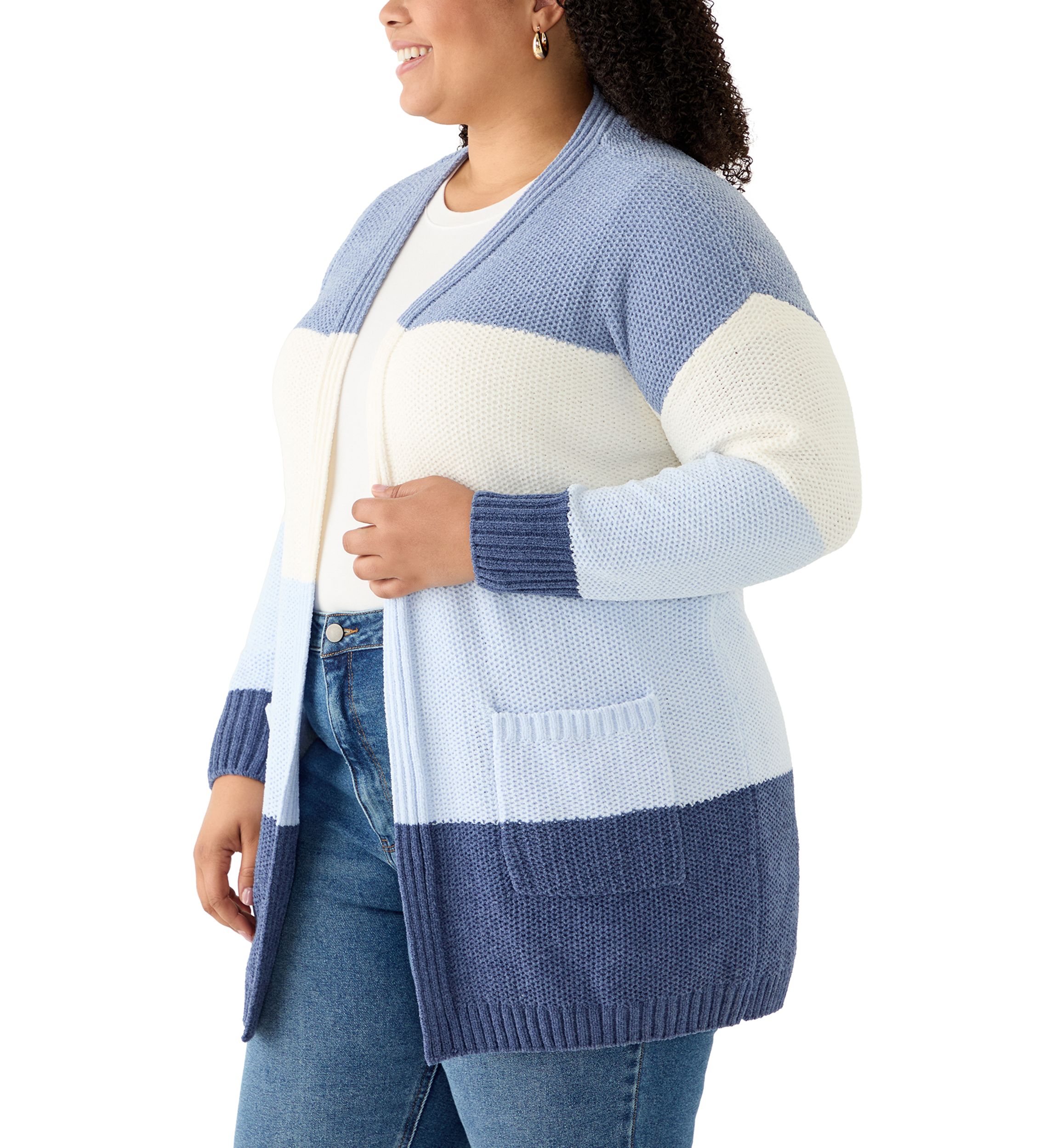 Plus Size Color Block Chenille Cardigan