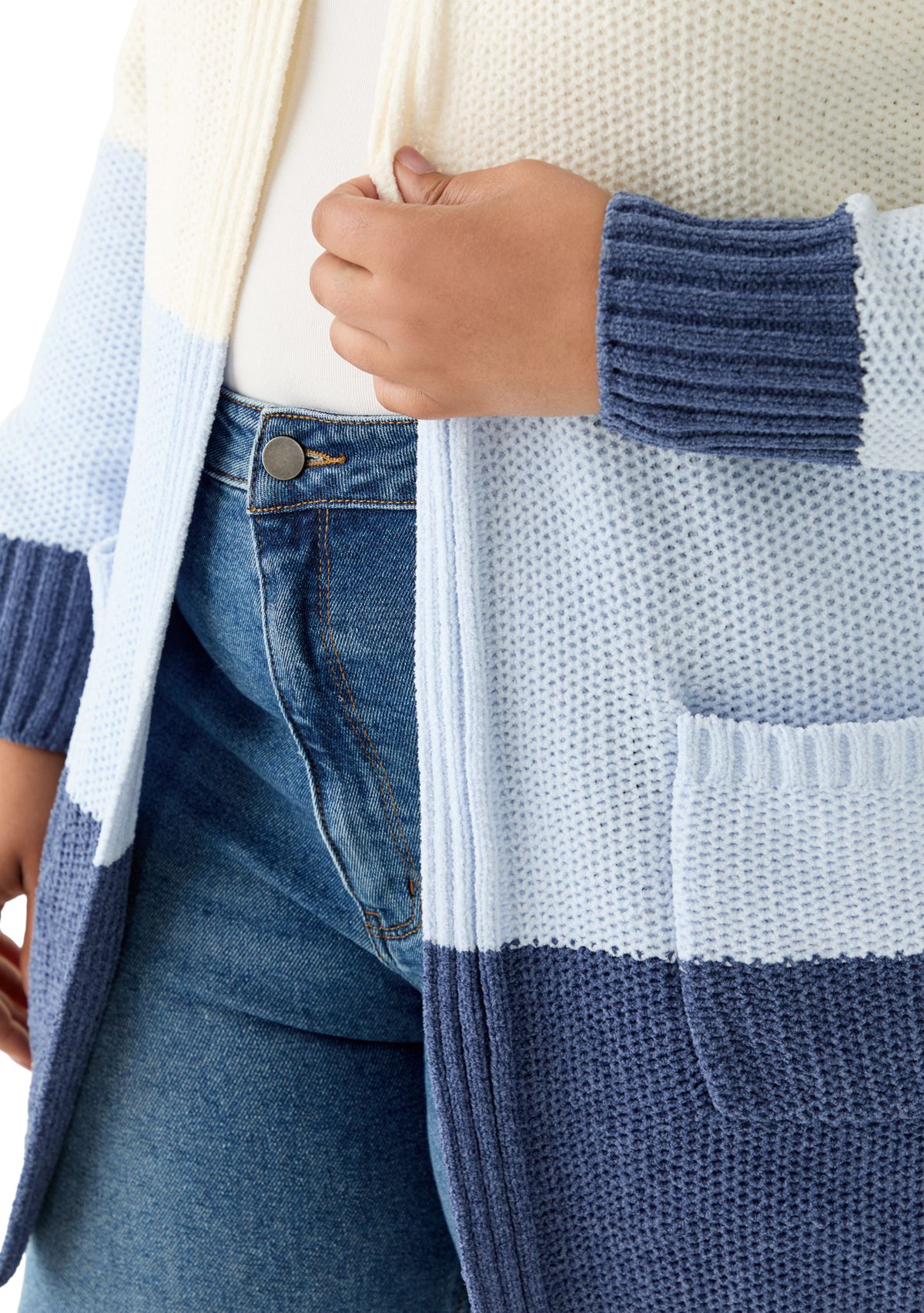 Plus Size Color Block Chenille Cardigan