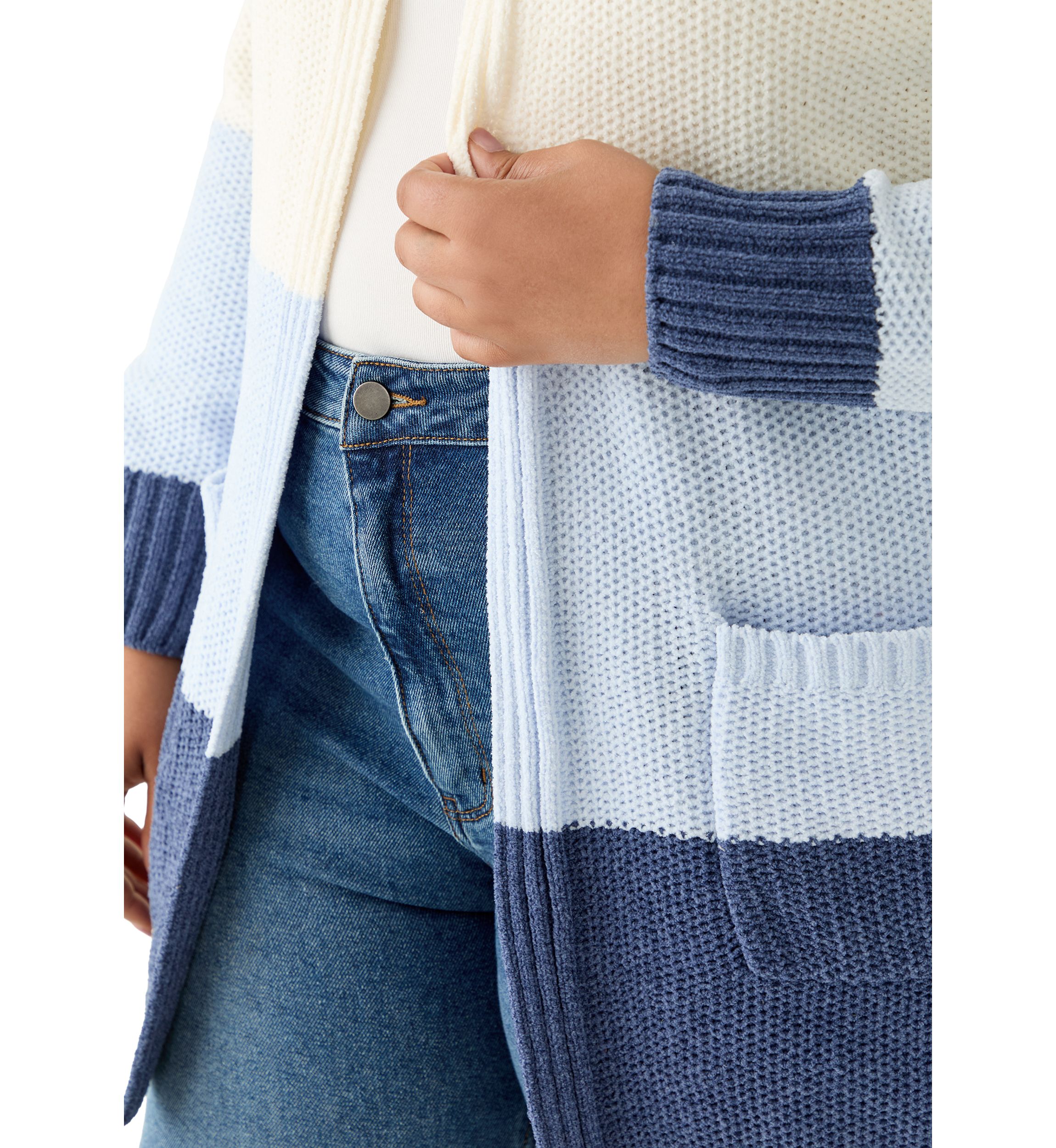 Plus Size Color Block Chenille Cardigan