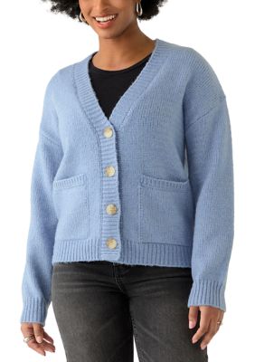 OLIVE + OAK Women's V-Neck Button Front Cardigan, Blue, XS