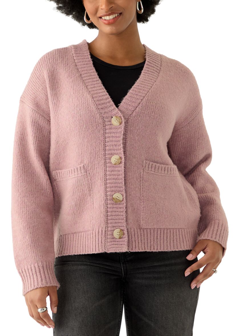 Womens V-Neck Button Front Cardigan